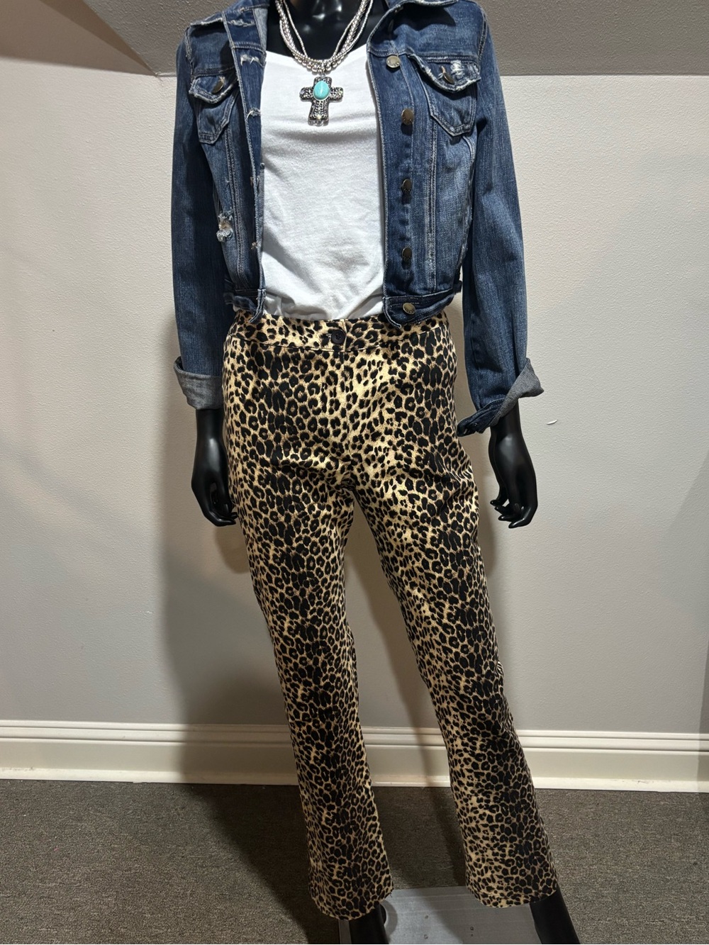 Vintage Blue leopard slim fit pants baby boot 9 10 or 6